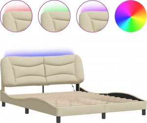 vidaXL Rama łóżka z LED, kremowa, 160x200 cm, tkanina 2