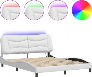vidaXL Rama łóżka z LED, biała, 160x200 cm, sztuczna skóra 2