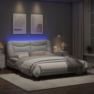 vidaXL Rama łóżka z LED, biała, 160x200 cm, sztuczna skóra 4
