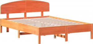 vidaXL vidaXL Rama łóżka z wezgłowiem, woskowy brąz, 140x200 cm, sosnowa 2