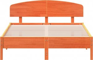 vidaXL vidaXL Rama łóżka z wezgłowiem, woskowy brąz, 140x200 cm, sosnowa 4