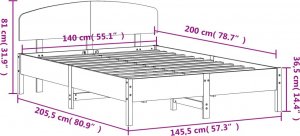 vidaXL vidaXL Rama łóżka z wezgłowiem, woskowy brąz, 140x200 cm, sosnowa 9