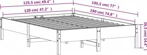 vidaXL vidaXL Rama łóżka, woskowy brąz, 120x190 cm, lite drewno sosnowe 9