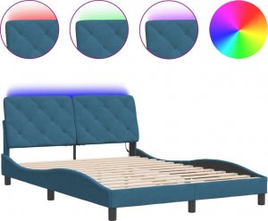 vidaXL vidaXL Rama łóżka z LED, niebieska, 140x200 cm, aksamit 2