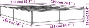 vidaXL vidaXL Rama łóżka, przydymiony dąb, 135x190 cm 9