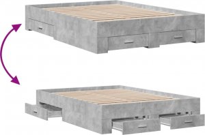 vidaXL vidaXL Rama łóżka z szufladami, szarość betonu, 135x190 cm 7