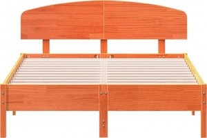 vidaXL Rama łóżka z wezgłowiem, woskowy brąz, 140x190 cm, sosnowa 4
