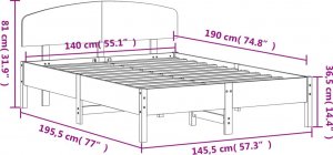 vidaXL Rama łóżka z wezgłowiem, woskowy brąz, 140x190 cm, sosnowa 9