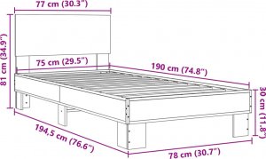 vidaXL vidaXL Rama łóżka, czarna, 75x190 cm, materiał drewnopochodny i metal 9
