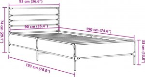 vidaXL vidaXL Rama łóżka, szary dąb sonoma, 90x190 cm 8
