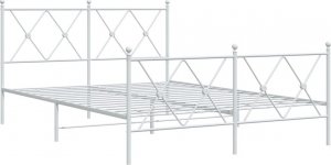vidaXL vidaXL Metalowa rama łóżka z wezgłowiem i zanóżkiem, biała, 137x190 cm 2