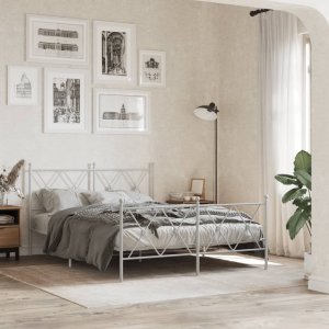 vidaXL vidaXL Metalowa rama łóżka z wezgłowiem i zanóżkiem, biała, 137x190 cm 3