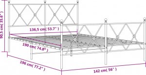 vidaXL vidaXL Metalowa rama łóżka z wezgłowiem i zanóżkiem, biała, 137x190 cm 8