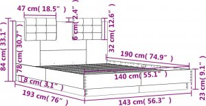 vidaXL vidaXL Rama łóżka z wezgłowiem, dąb sonoma, 140x190 cm 9