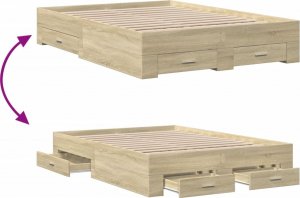 vidaXL Rama łóżka z szufladami, dąb sonoma, 140x190 cm 7