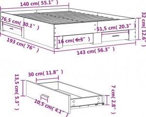 vidaXL Rama łóżka z szufladami, dąb sonoma, 140x190 cm 10