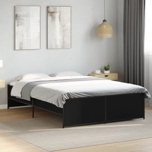 vidaXL vidaXL Rama łóżka, czarna, 135x190 cm, materiał drewnopochodny i metal 3