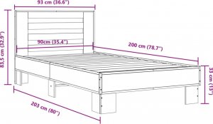 vidaXL vidaXL Rama łóżka, czarna, 90x200 cm, materiał drewnopochodny i metal 9