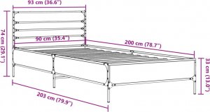 vidaXL vidaXL Rama łóżka, czarna, 90x200 cm, materiał drewnopochodny i metal 9