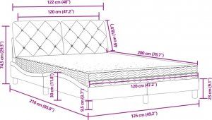 vidaXL Łóżko z materacem, niebieskie, 120x200 cm, aksamit 11