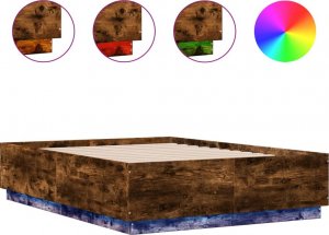 vidaXL vidaXL Rama łóżka z LED, przydymiony dąb, 135x190 cm 2