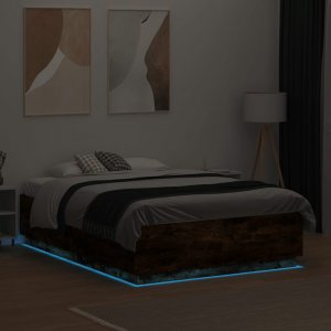 vidaXL vidaXL Rama łóżka z LED, przydymiony dąb, 135x190 cm 4