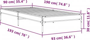 vidaXL vidaXL Rama łóżka, czarna, 90x190 cm, materiał drewnopochodny i metal 9