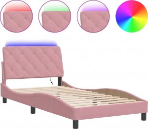 vidaXL vidaXL Rama łóżka z LED, różowa, 100x200 cm, aksamitna 2