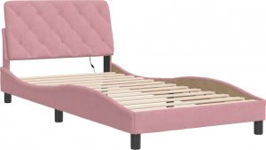 vidaXL vidaXL Rama łóżka z LED, różowa, 100x200 cm, aksamitna 3