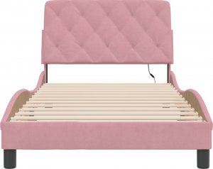 vidaXL vidaXL Rama łóżka z LED, różowa, 100x200 cm, aksamitna 6