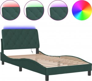 vidaXL vidaXL Rama łóżka z LED, ciemnozielona, 100x200 cm, aksamitna 2