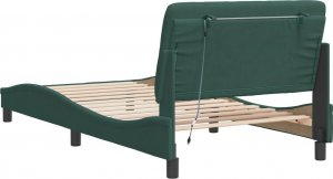 vidaXL vidaXL Rama łóżka z LED, ciemnozielona, 100x200 cm, aksamitna 8