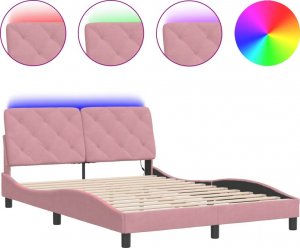 vidaXL vidaXL Rama łóżka z LED, różowa, 140x190 cm, aksamitna 2