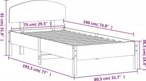 vidaXL vidaXL Rama łóżka z wezgłowiem, woskowy brąz, 75x190 cm, sosnowa 9