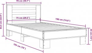 vidaXL vidaXL Rama łóżka, czarna, 75x190 cm, materiał drewnopochodny i metal 9