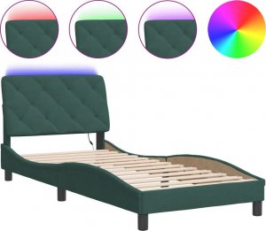 vidaXL vidaXL Rama łóżka z LED, ciemnozielona, 90x200 cm, aksamit 2