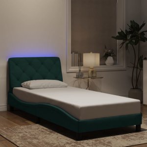 vidaXL vidaXL Rama łóżka z LED, ciemnozielona, 90x200 cm, aksamit 4
