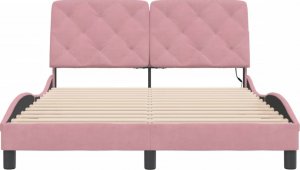 vidaXL vidaXL Rama łóżka z LED, różowa, 140x200 cm, aksamitna 6