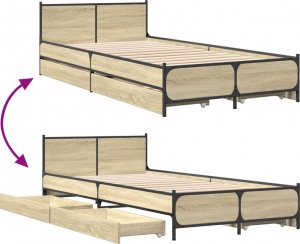 vidaXL vidaXL Rama łóżka z szufladami, dąb sonoma, 75x190 cm 7