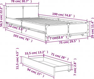 vidaXL vidaXL Rama łóżka z szufladami, dąb sonoma, 75x190 cm 10