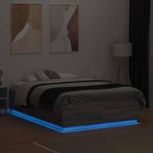 vidaXL vidaXL Rama łóżka z LED, szary dąb sonoma, 135x190 cm 4