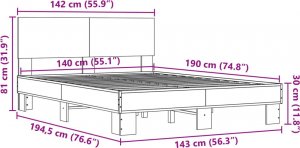vidaXL vidaXL Rama łóżka, przydymiony dąb, 140x190 cm 9