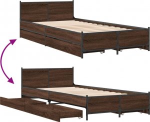 vidaXL Rama łóżka z szufladami, brązowy dąb, 75x190 cm 7
