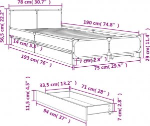 vidaXL Rama łóżka z szufladami, brązowy dąb, 75x190 cm 10