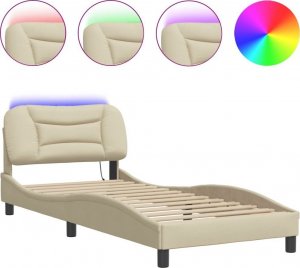 vidaXL Rama łóżka z oświetleniem LED, kremowa, 80x200 cm, tkanina 2