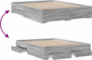 vidaXL vidaXL Rama łóżka z szufladami, szary dąb sonoma, 140x200 cm 7