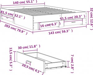 vidaXL vidaXL Rama łóżka z szufladami, szary dąb sonoma, 140x200 cm 10