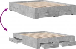 vidaXL Rama łóżka z szufladami, szarość betonu, 140x200 cm 7