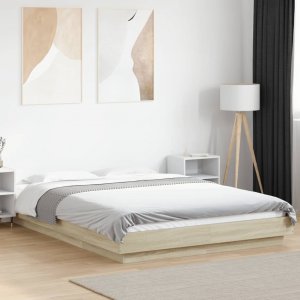 vidaXL Rama łóżka z LED, dąb sonoma, 140x200 cm 4