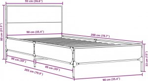 vidaXL vidaXL Rama łóżka, czarna, 90x200 cm, materiał drewnopochodny i metal 9